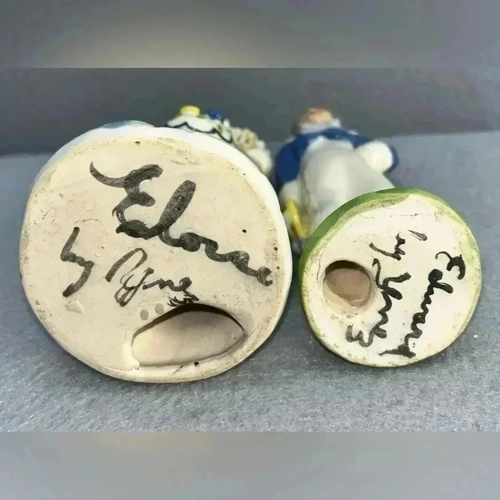 Vintage 1940’s SIGNED Ynez figurines ceramic “Edward & Eloise” decor Handpainted